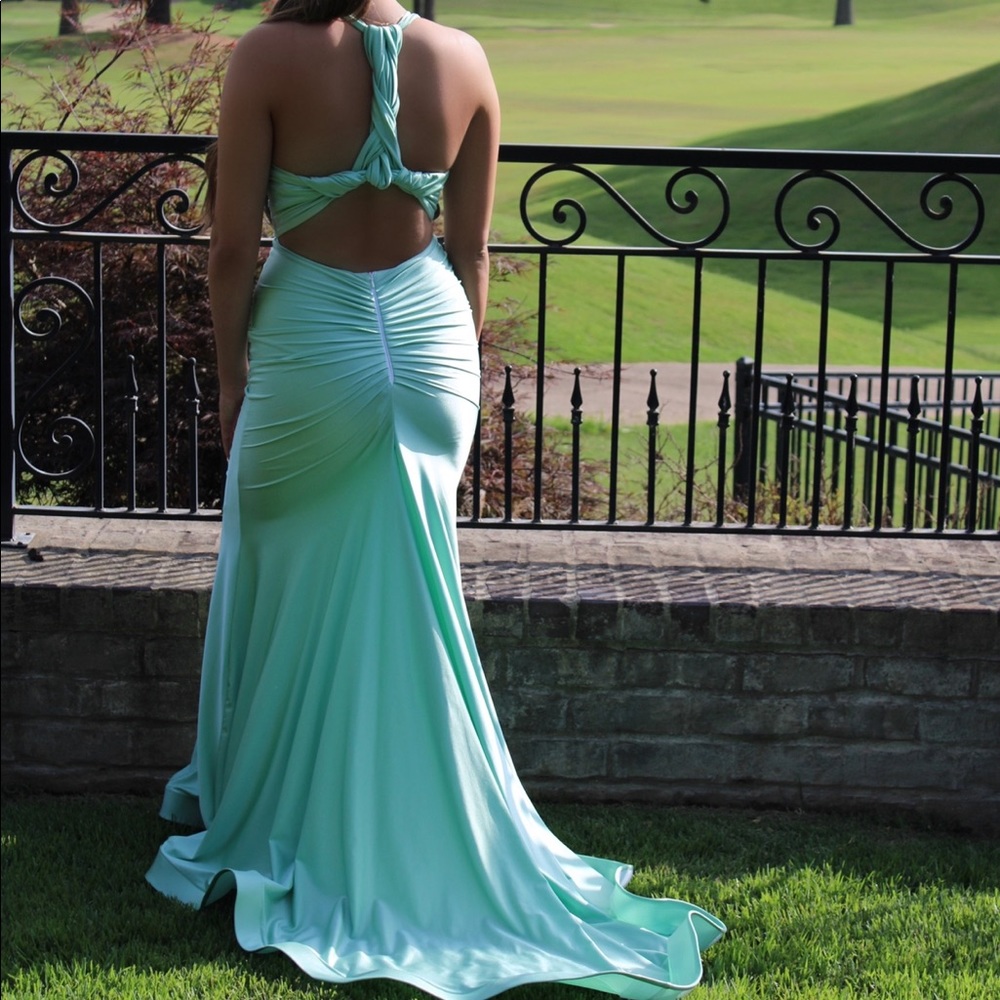 Satin Sea foam Green Prom Dress